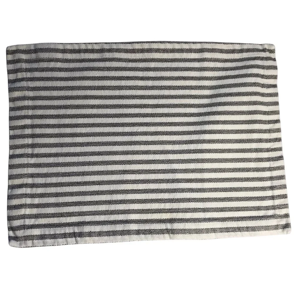 West Elm Set Three Cotton Place Mats, White with Gray Stripe. 100% Cotton India